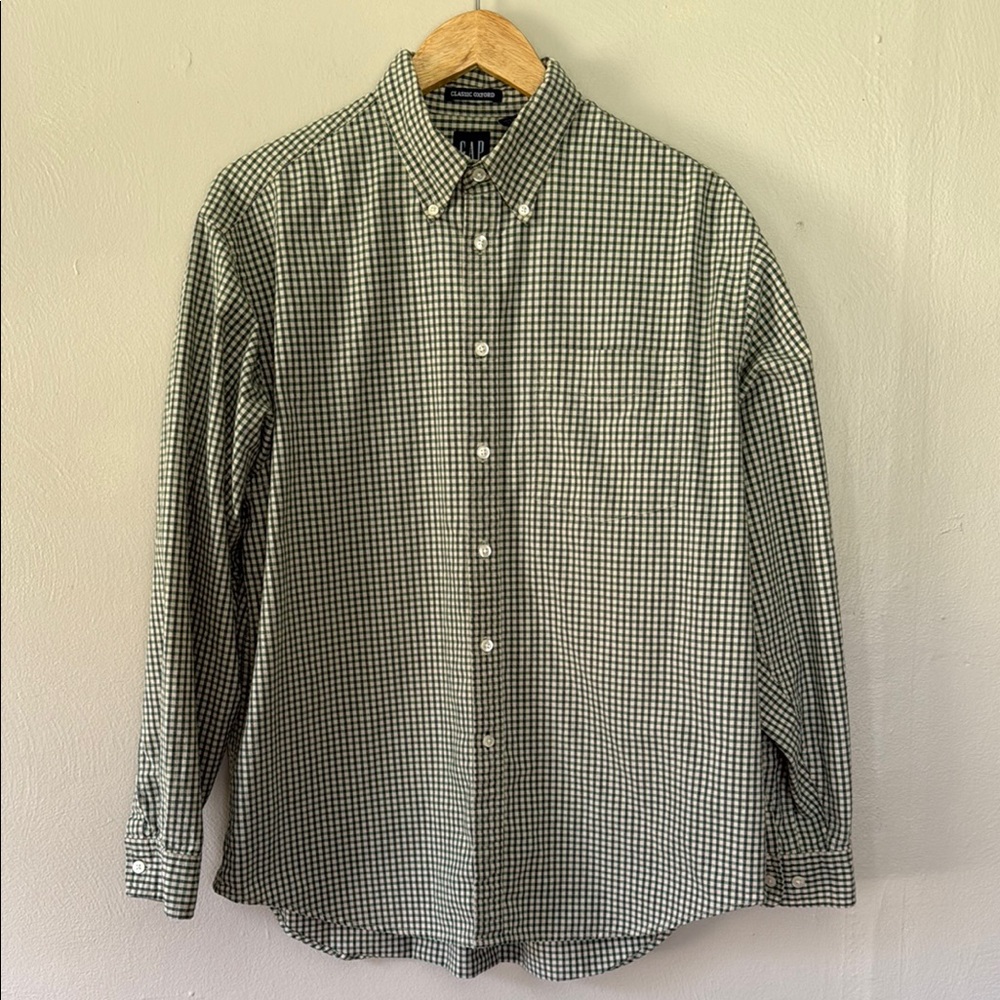 GAP Green Casual Button Down Shirt with Checkered Pattern medium